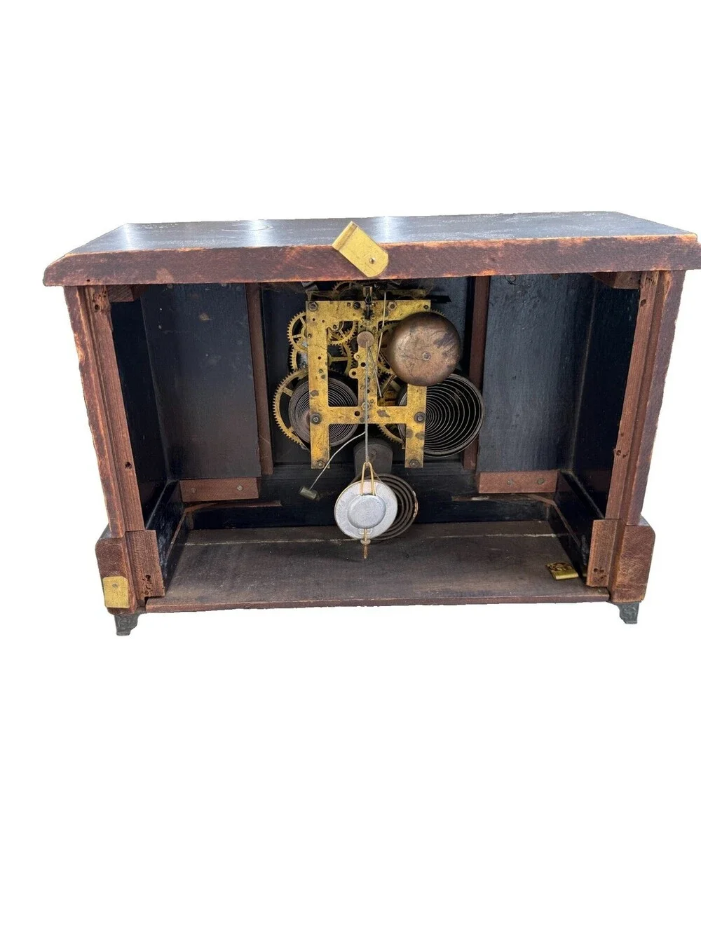 Antique Sessions Black Mantel Clock Ornate Gold Columns Gong Pendulum 16.75”